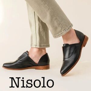 Nisolo Emma Black Leather Slip-On Oxfords Size 8 1/2
